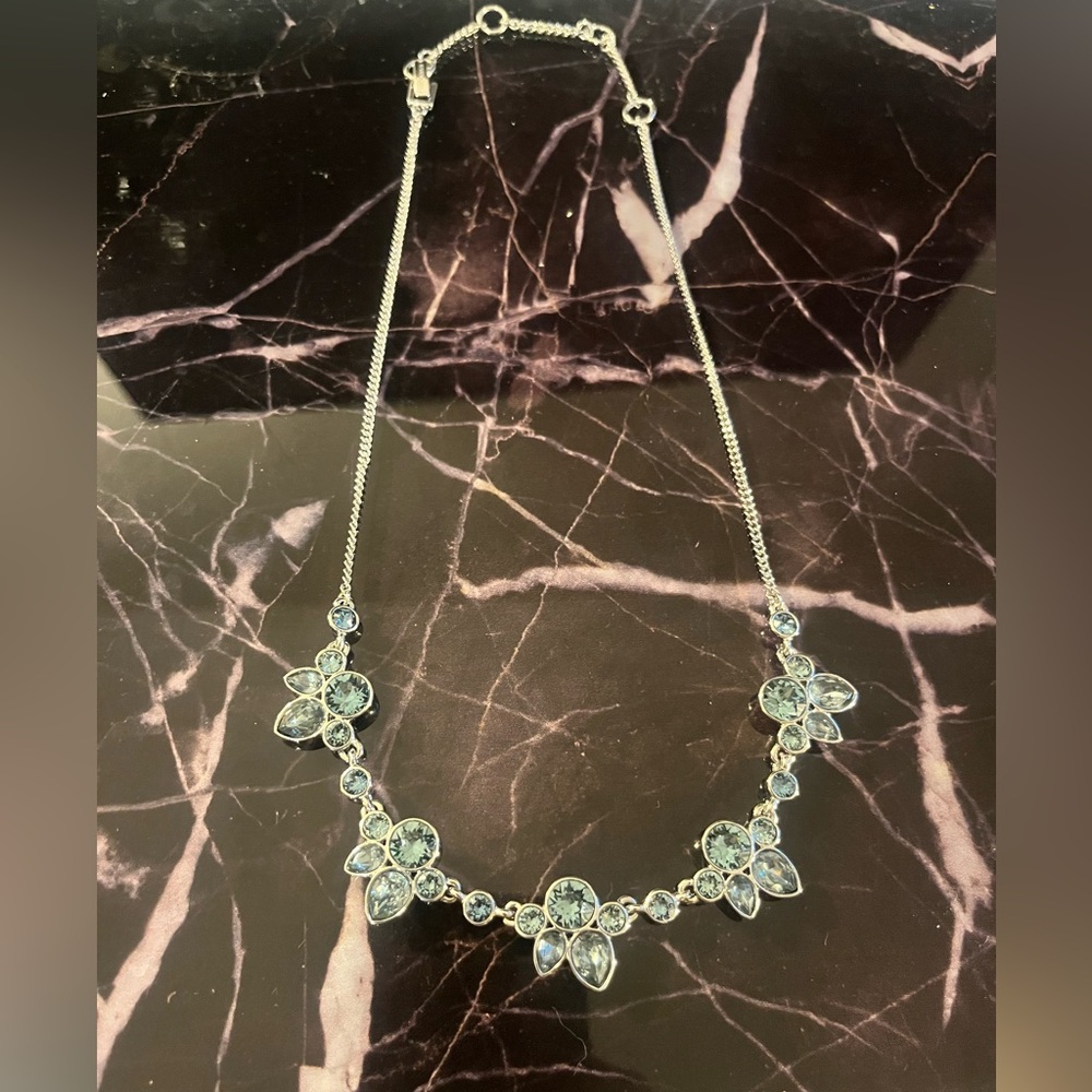 New: GIVENCHY Silver Necklace w/ Blue Sparkly Gemstones, Adjustable Length, NWOT